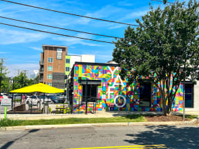 a building with a colorful mural on the side of it