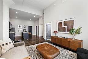 a living room with a couch and a coffee table
