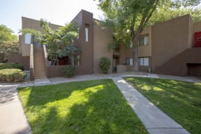 Exterior and landscaping at Villas de la Terraza Apartments in Albuquerque NM October 2020