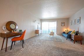 Large Living room and work area at Villas Del Cielo Aprartments in Albuquerque New Mexico October 2020
