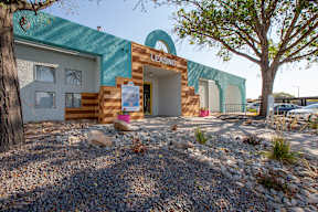 Leasing office Exterior and landscaping at Villas Del Cielo Aprartments in Albuquerque New Mexico October 2020