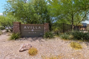 Monument Sign at Avilla River in Tucson Arizona
