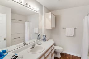 a bathroom with a sink and a toilet in a 555 waverly unit