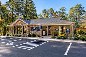 A building with the sign LYV on it.