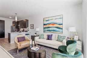 a living room with a couch and a table