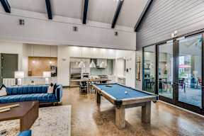 gorgeous updated clubhouse with pool table and lounge seating