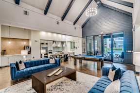 gorgeous updated clubhouse with pool table and lounge seating