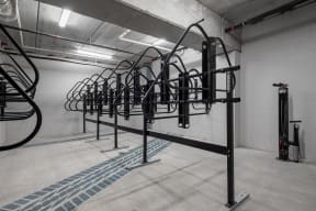 a workout room with workout equipment in a building