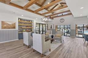 Trailhead leasing office with lounge area and coffee bar