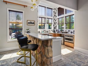 Demonstration kitchen in the clubhouse with complimentary coffee bar
