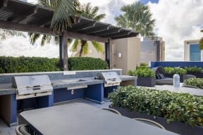 VU New River - Outside Grills with Seating and Lounge Day Beds