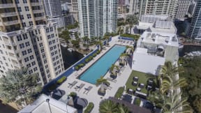 High Rise luxury rental apartments overlooking the New River in Fort Lauderdale, Florida near Las Olas Blvd.