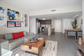 a living room with a couch and a coffee table