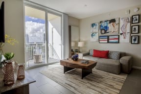 a living room with a couch and a coffee table