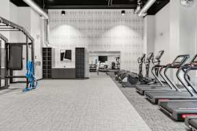 A gym with treadmills and exercise equipment.