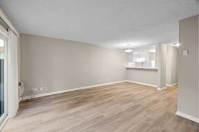 A room with wooden flooring and white walls.