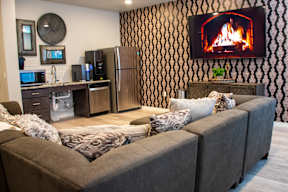 Common Room with Couch, Fridge and TV