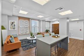 Modern community room in a downtown New Orleans apartment community