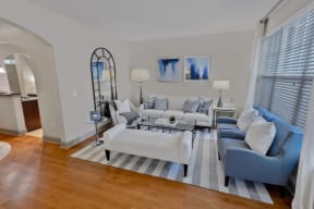 Living Room with Blue and White Couches at The Estates at Ballantyne, Charlotte, NC, 28277