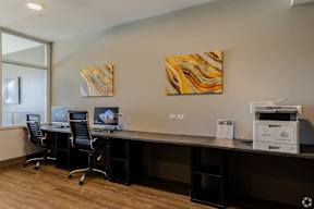 Business center with computer stations and printer at Arden of Oak Brook Apartments, Illinois, 60181