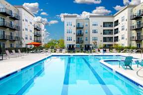Resort style swimming pool with lap lanes and spa at Arden of Oak Brook Apartments, Oakbrook Terrace