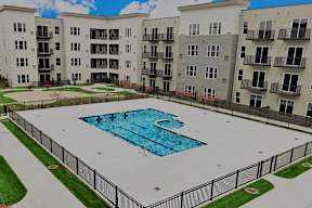 Outdoor pool area with lap lanes and courtyard at Arden of Oak Brook Apartments, Oakbrook Terrace, Illinois