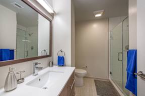 Bathroom with mirror at Artline Apartments, Washington-DC, 20024