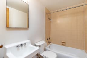 a bathroom with a sink toilet and a tub