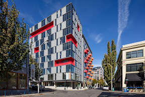 Luxury Studio Apartments in Portland OR - Couch9 Apartments - Exterior View of Apartment Building and the Surrounding Neighborhood