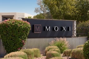 Peoria Apartments- Moxi Apartments-  a sign in front of a building