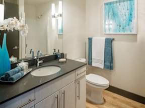 A bathroom with a white toilet, a sink, and a mirror.