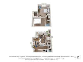 Two floor plans for an apartment are shown with a note that the dimensions are approximate and subject to change.