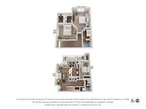 Two floor plans of an apartment with dimensions and furniture layout.