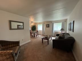 a living room with a couch and a chair