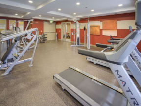a gym with treadmills and other exercise equipment