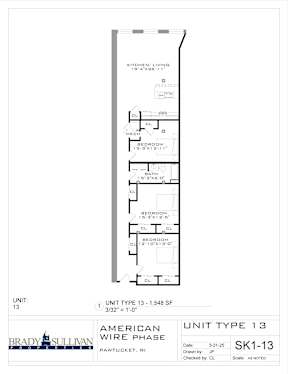 A drawing of a floor plan for a kitchen and living room.