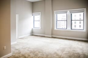 Rittenhouse Row apartment home interior with tall ceilings and carpeted flooring