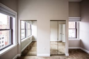 Rittenhouse Row apartment home interior with tall ceilings and carpeted flooring