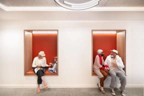 a group of people sitting in a room