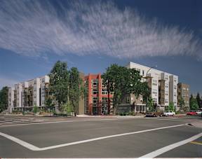 a rendering of an apartment building on a city street