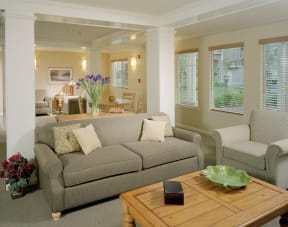 a living room with a couch and a coffee table