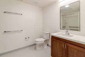 a bathroom with a toilet and a sink and a mirror
