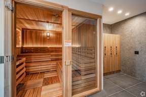 A Wooden Sauna Room at Hue Soul Apartments, East Orange, NJ, 07018