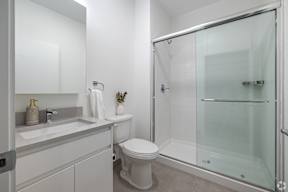 A Modern Bathroom at Hue Soul Apartments, East Orange