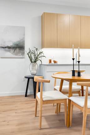 A Kitchen With Dining Table at Hue Soul Apartments, East Orange, NJ, 07018