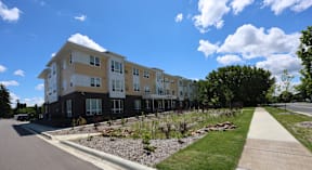 A row of new apartment buildings are being constructed.