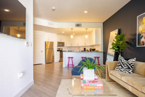 Open concept layout with rich finishes at The Chandler in North Hollywood
