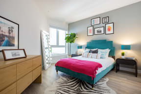 Bright bedroom at The Chandler in North Hollywood