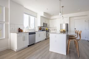 Chef-style kitchen at The Chandler Apartments in North Hollywood