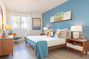 Bright bedroom at The Chandler in North Hollywood